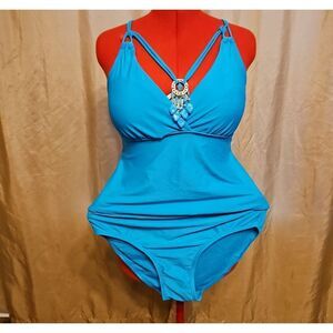 Sand N Sun Blue Strappy 2 Piece Swimsuit with Pendant